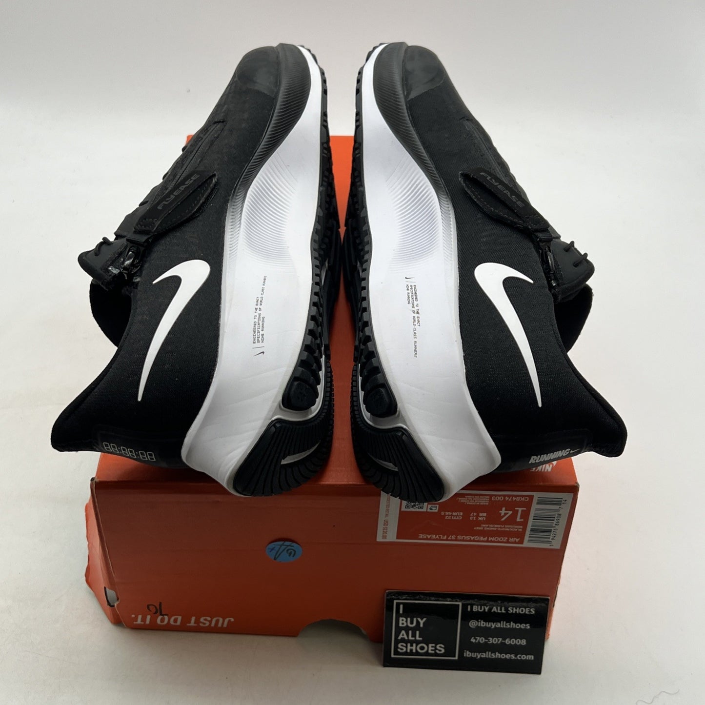 Size 14 - Nike Air Zoom Pegasus 37 FlyEase Black White (CK8474-003)