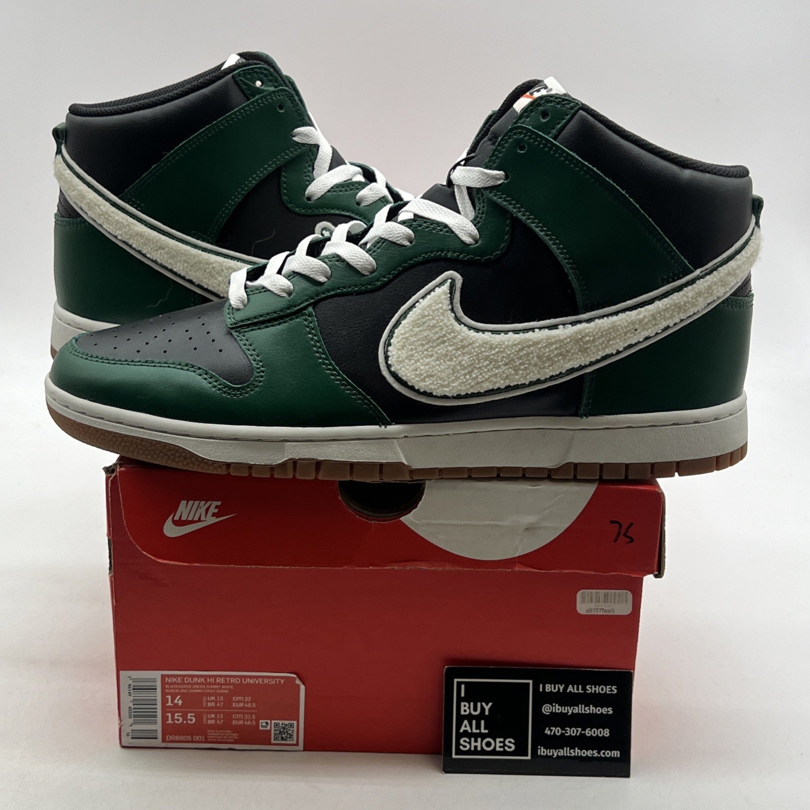 Size 14 - Nike Dunk High Chenille Swoosh - Gorge Green (DR8805-001)