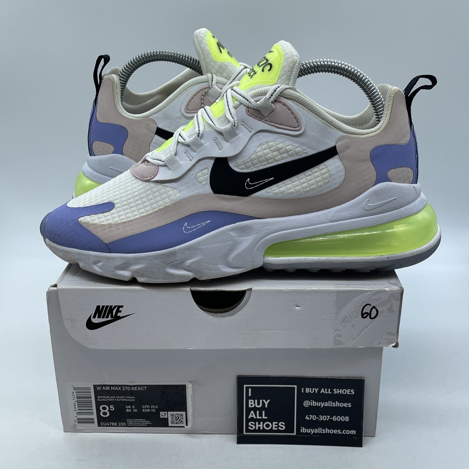 Size 8.5W - Nike Air Max 270 React White Ghost Green Suede Leather (CU4768-100)