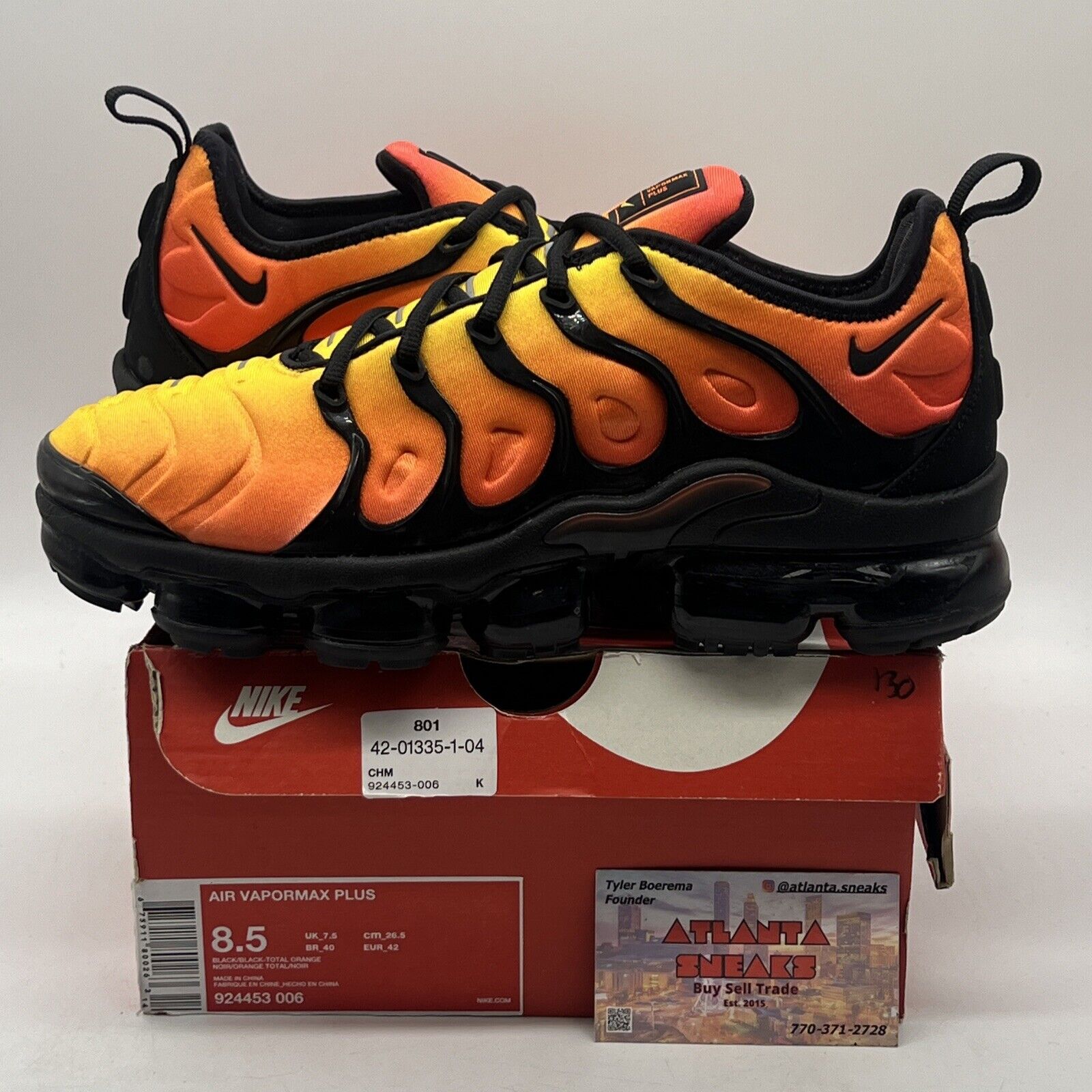 Size 8.5 - Nike Air VaporMax Plus Sunset Orange Yellow Black (924453-006)