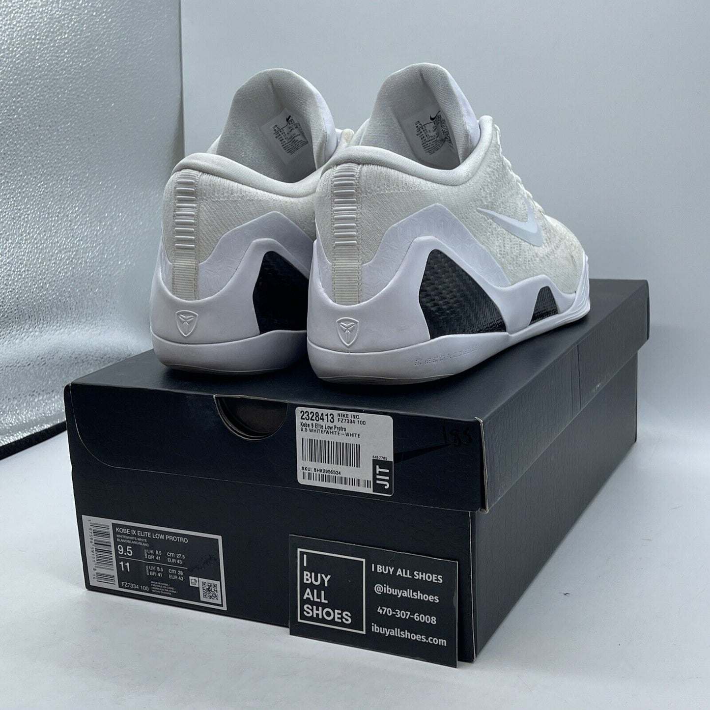 Size 9.5 - Nike Kobe 9 Elite Protro Low Halo White Black Suede (FZ7334-100)