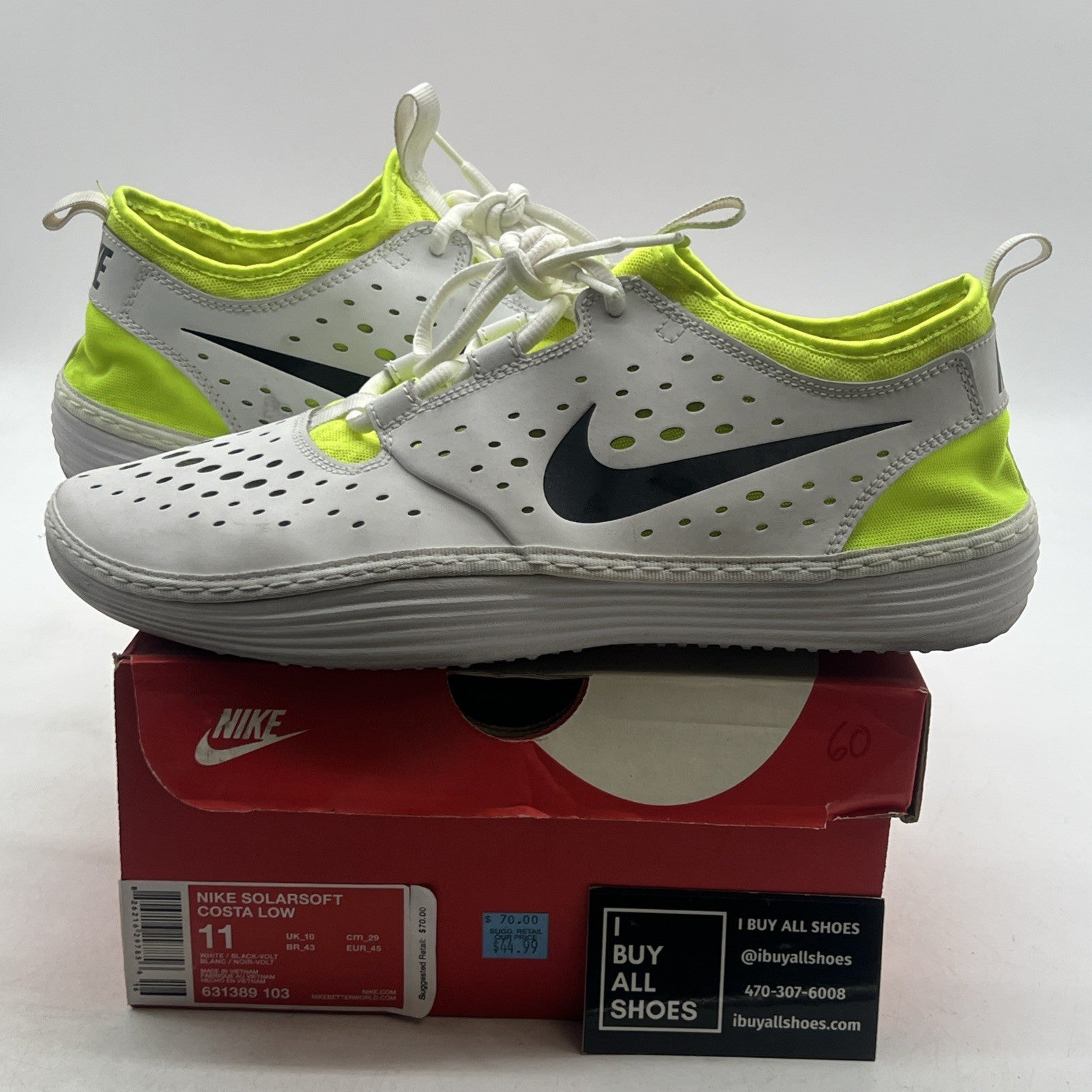 Size 11 - Nike SolarSoft Costa Low White Volt (631389-103)