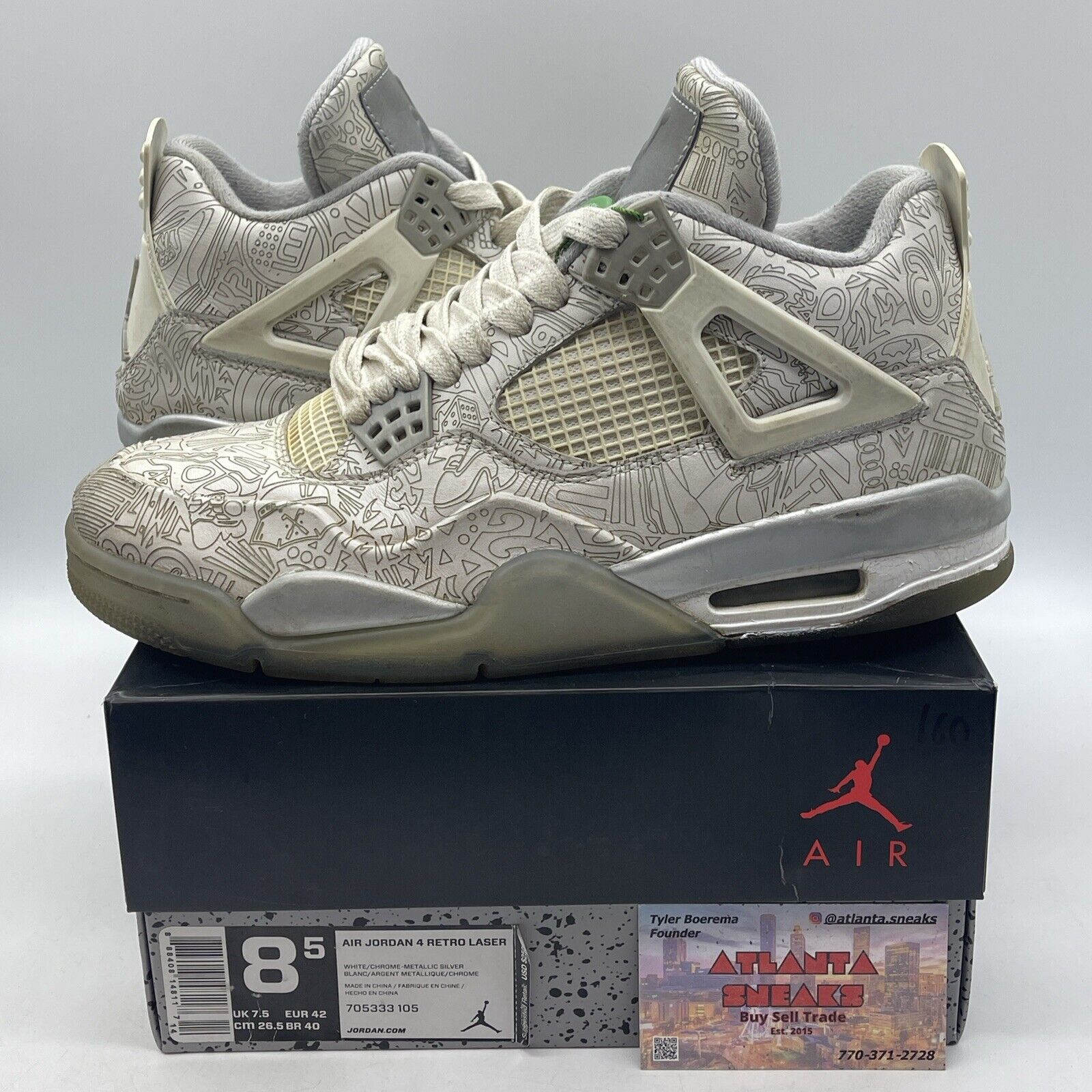 Size 8.5 - Air Jordan 4 Retro 30th Anniversary Laser Solver Leather (705333-105)