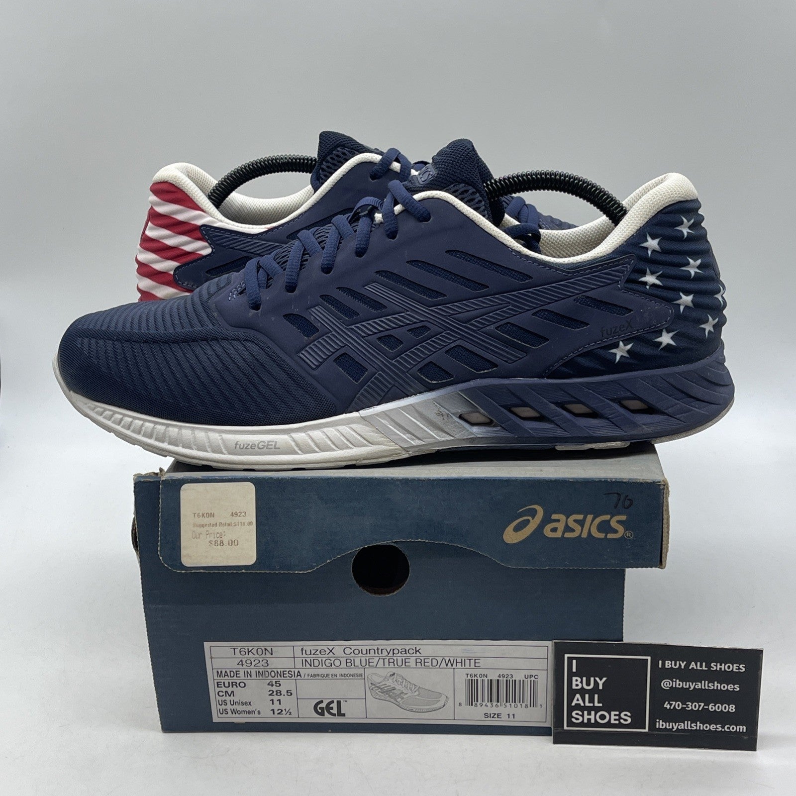 Size 11 - Asics FuzeX Country Pack USA  Running Trainers Navy (T6K0N)