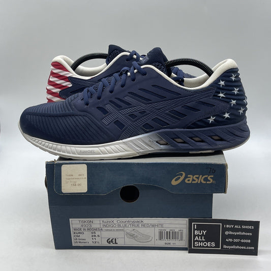 Size 11 - Asics FuzeX Country Pack USA  Running Trainers Navy (T6K0N)