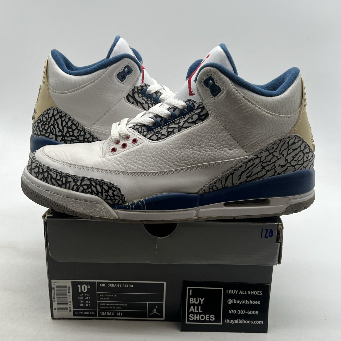 Size 10.5 - Air Jordan 3 Retro 2001 True Blue (136064-141)