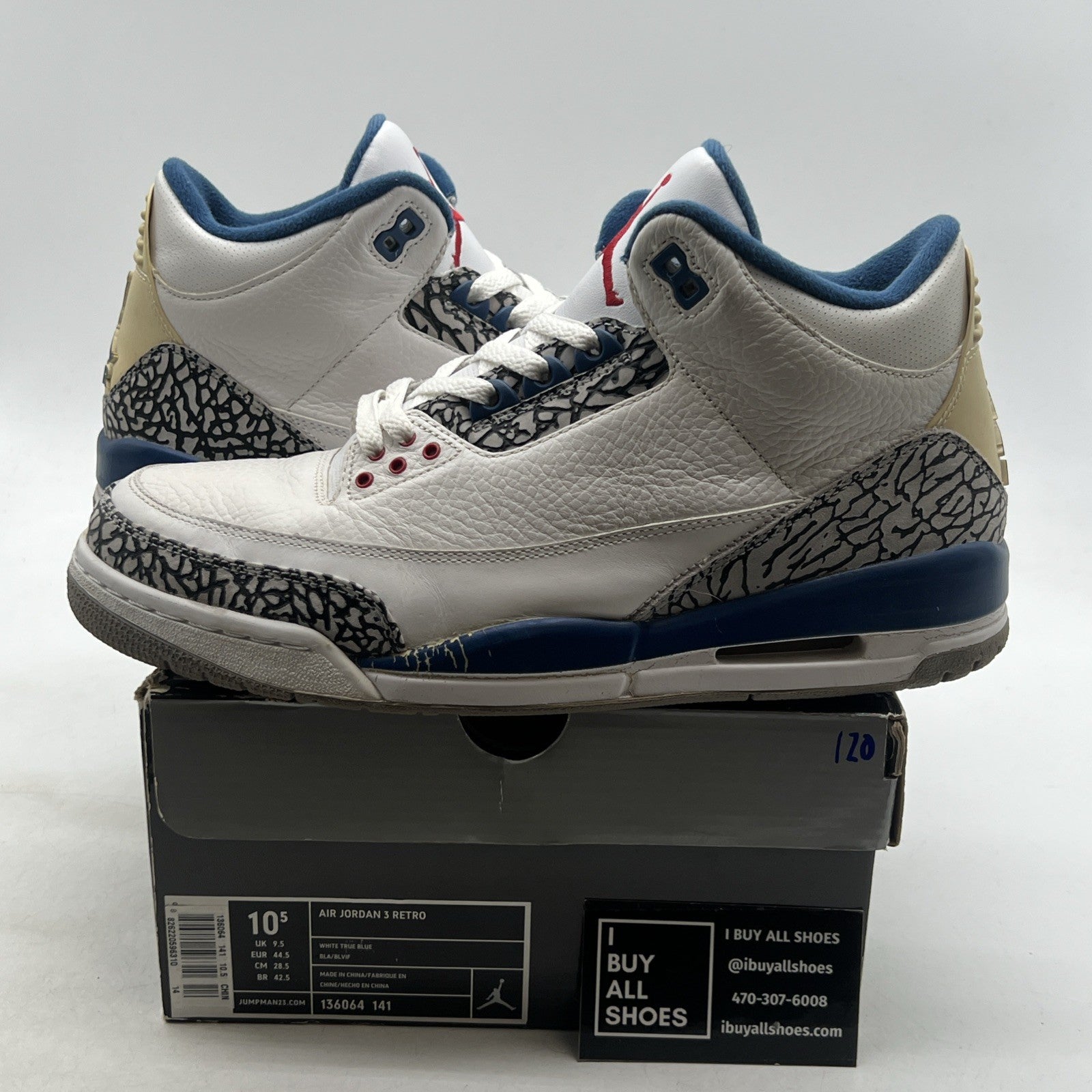 Size 10.5 - Air Jordan 3 Retro 2001 True Blue (136064-141)