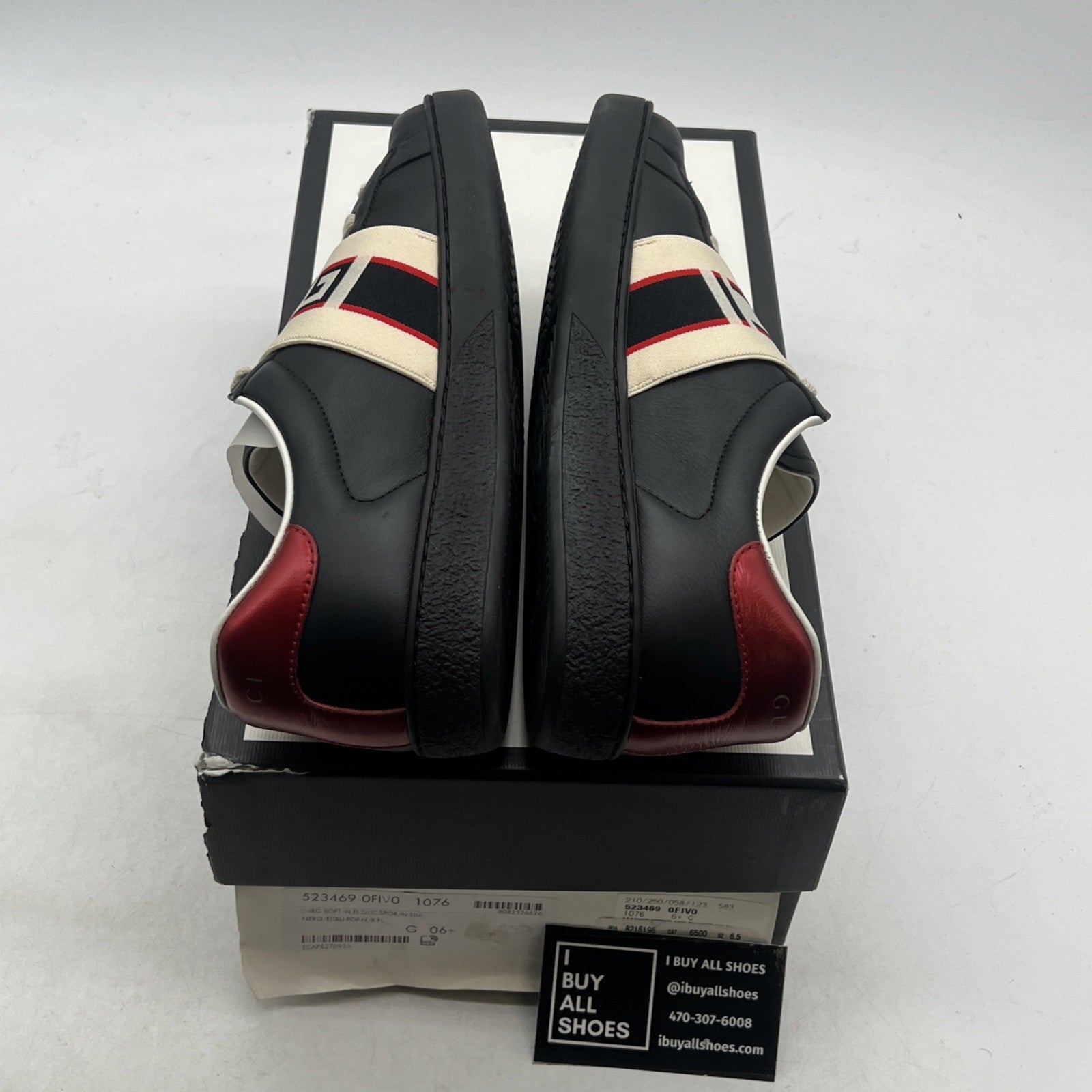 Size 6.5G - Gucci Ace Stripe Sneakers Black Leather