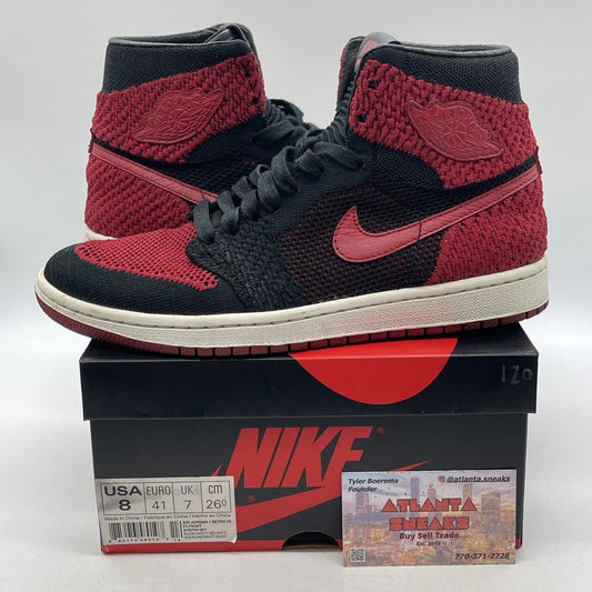 Size 8 - Air Jordan 1 Retro OG Flyknit High Bred Red Black Suede (919704-001)