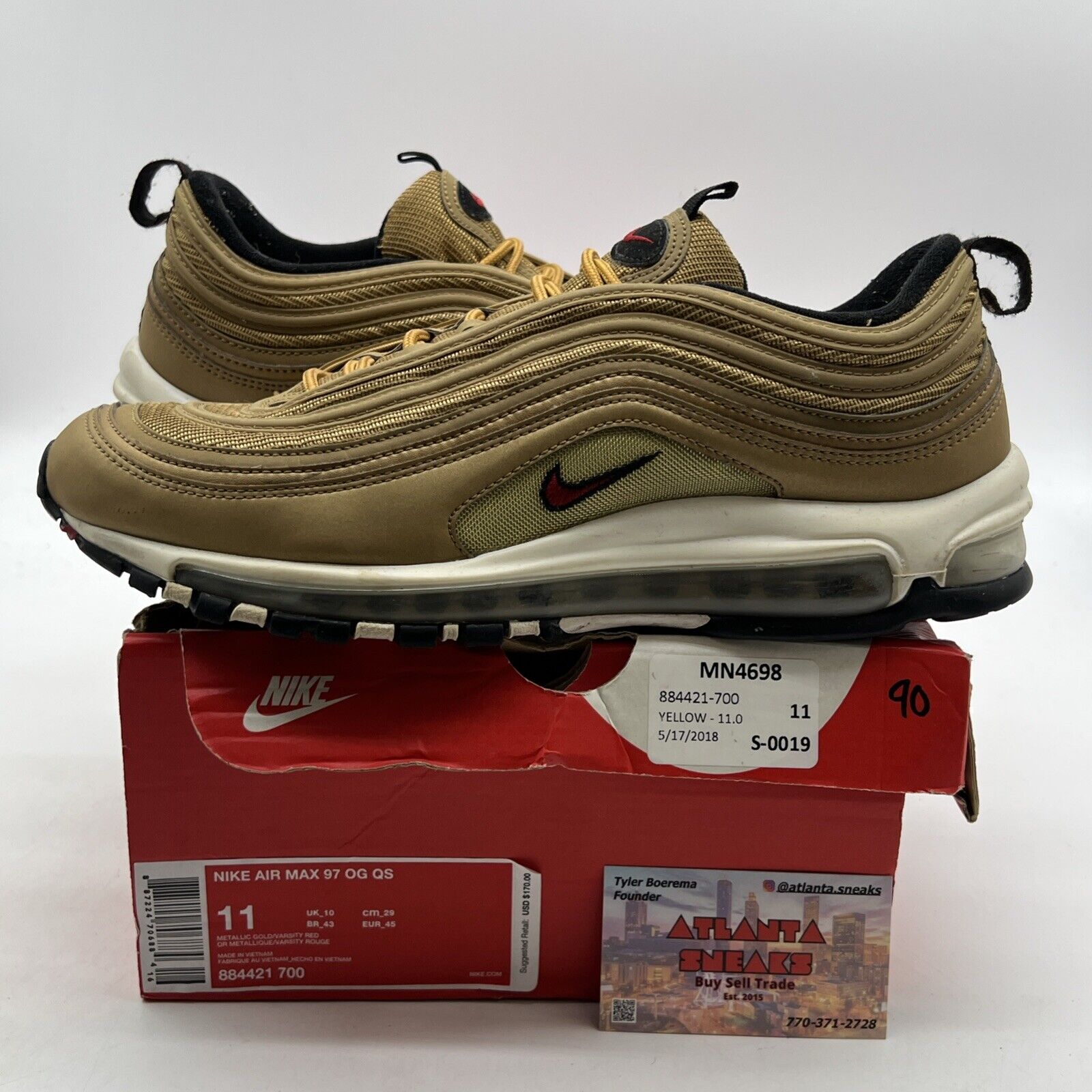 Size 11 - Nike Air Max 97 OG QS Metallic Gold (884421-700)