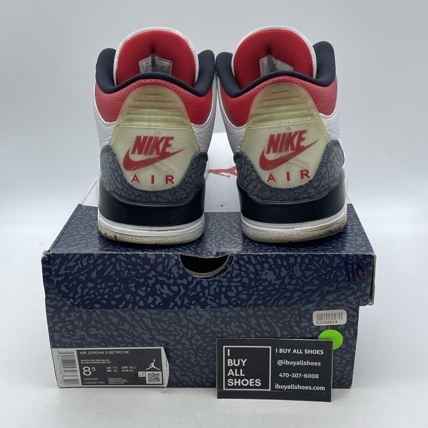 Size 8.5 - Air Jordan 3 Retro Denim SE Fire Red 2020 (CZ6431-100)