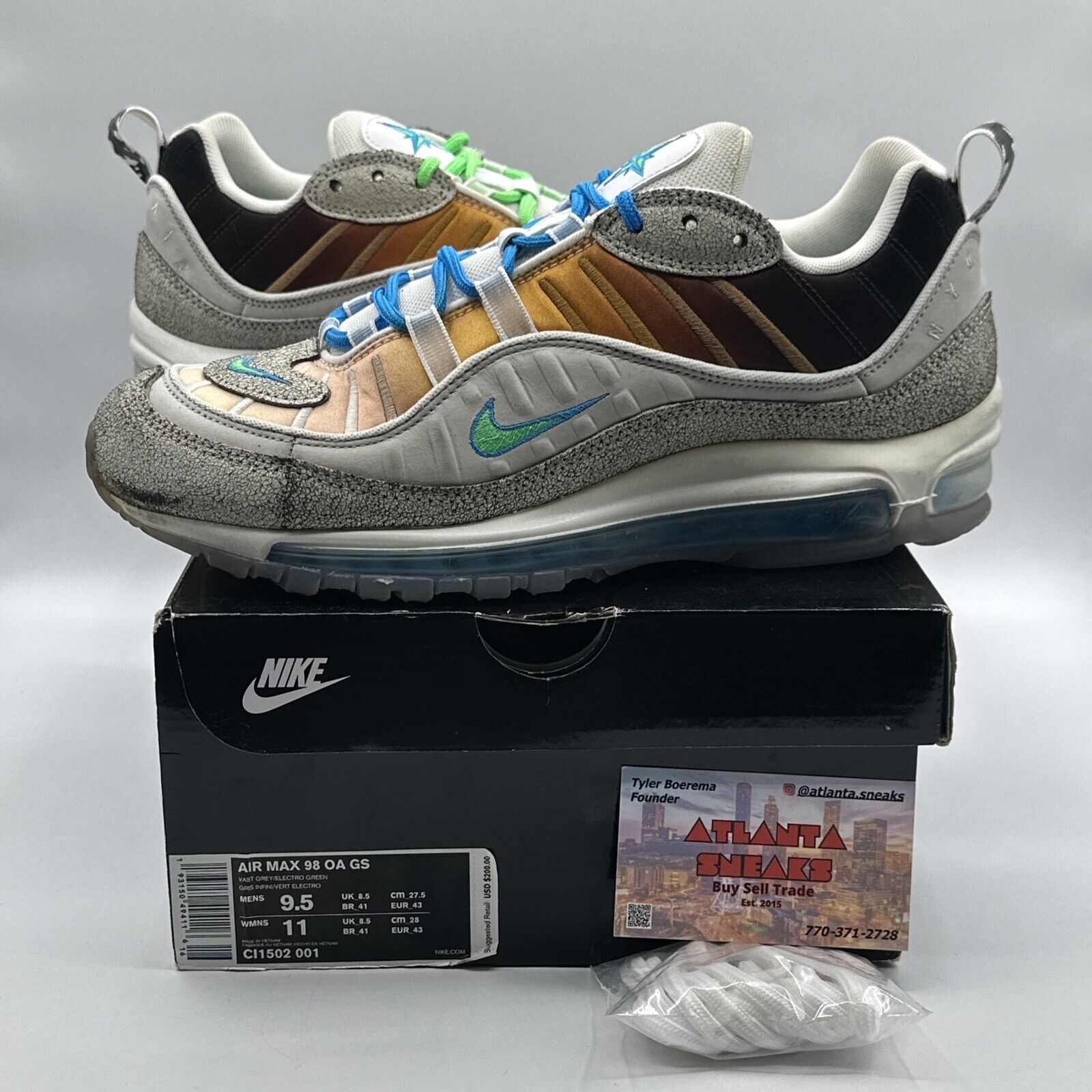 Size 9.5 - Nike Air Max 98 On Air: NYC La Mezcla 2019 Green Blue Icy Sole