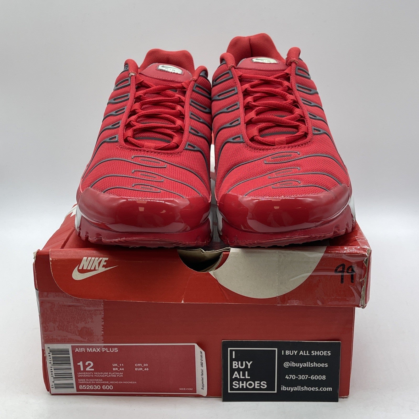 Size 12 - Nike Air Max Plus Red Pure Platinum Grey Suede Leather (852630-600)