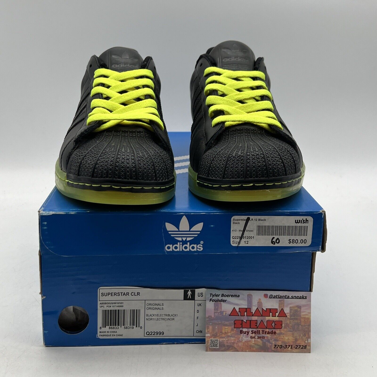 Size 12 - Adidas (Q22999) Black Electric Green Superstar CLR Basketball