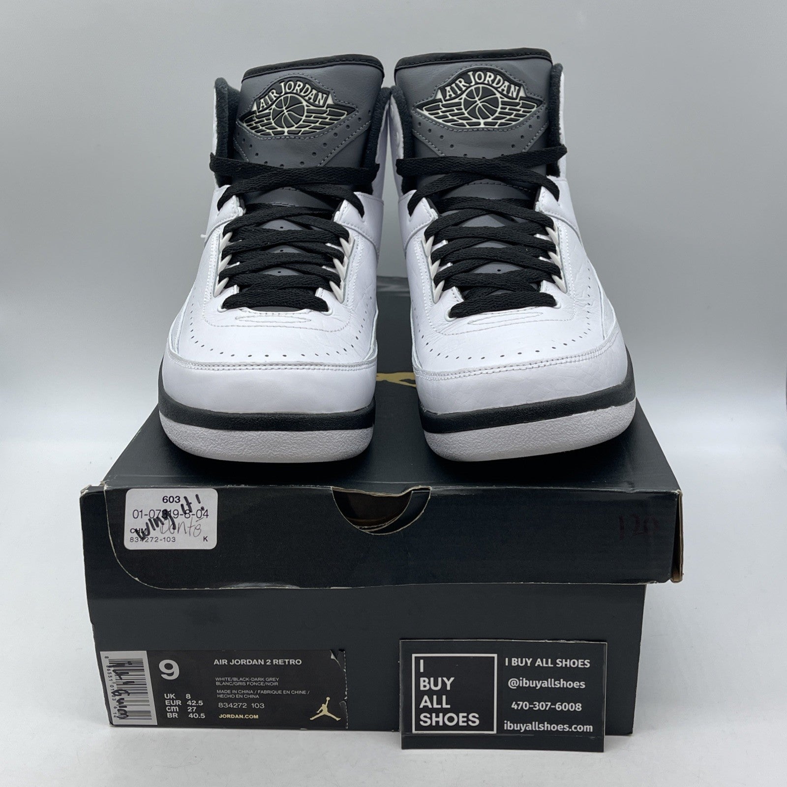 Size 9 - Air Jordan 2 Retro Wing It Black Grey White Leather (834272-103)