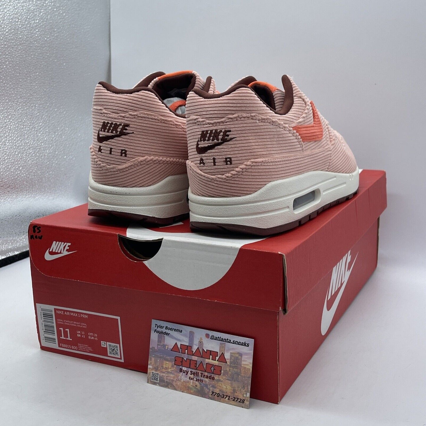 Size 11 - Nike Air Max 1 Premium Coral Stardust Corduroy Suede (FB8915-600)