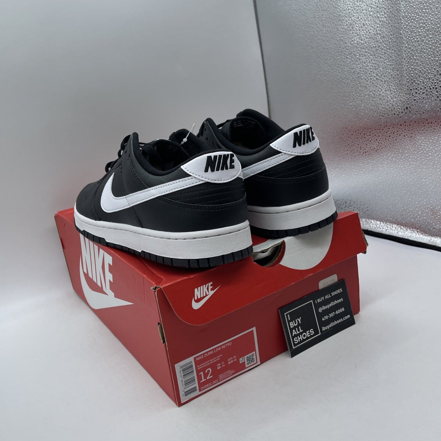 Size 12 - Nike Dunk Low Black Panda 2.0 White Leather (DV0831-002)