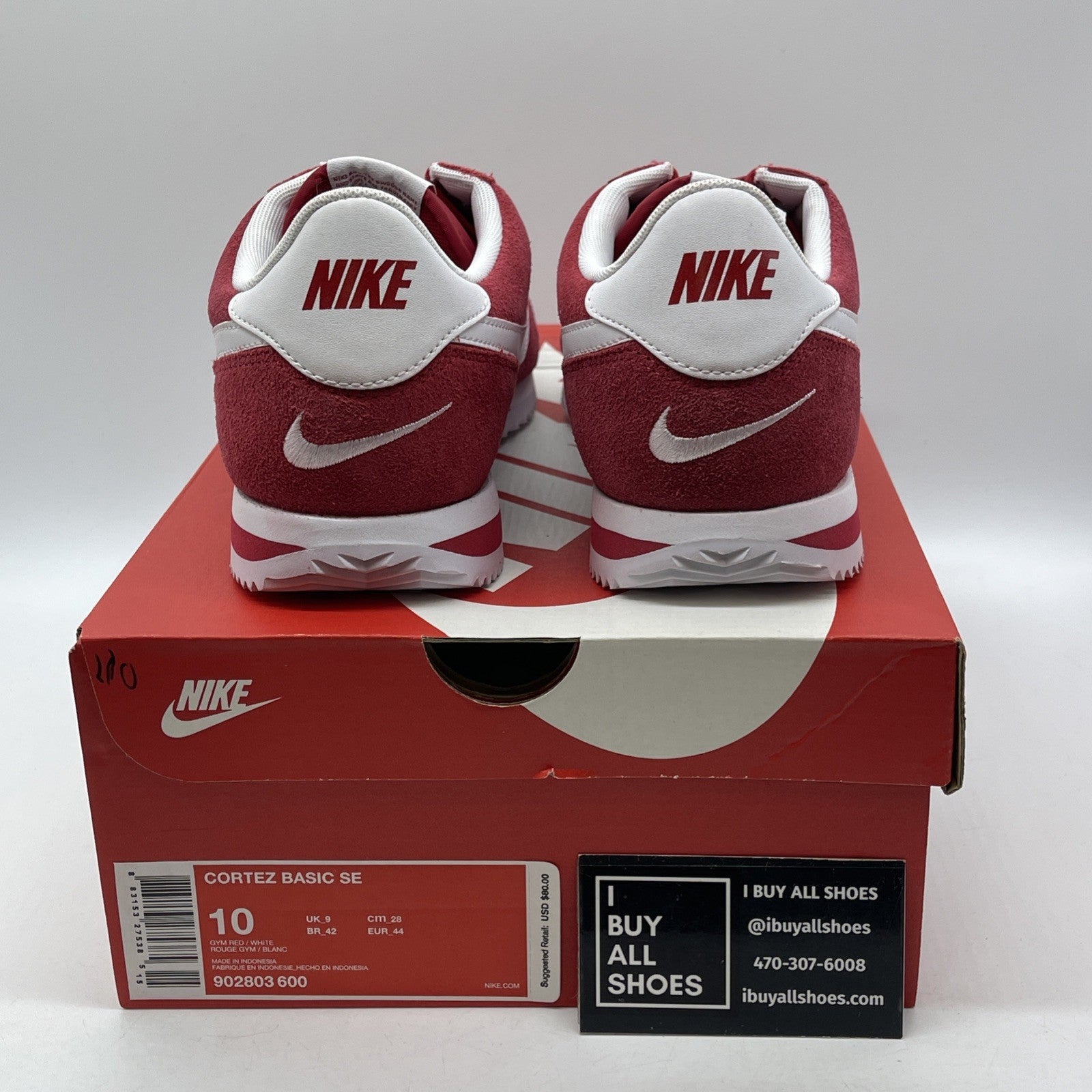 Size 10 - Nike Cortez Basic SE Gym Red White Suede Leather (902803-600)