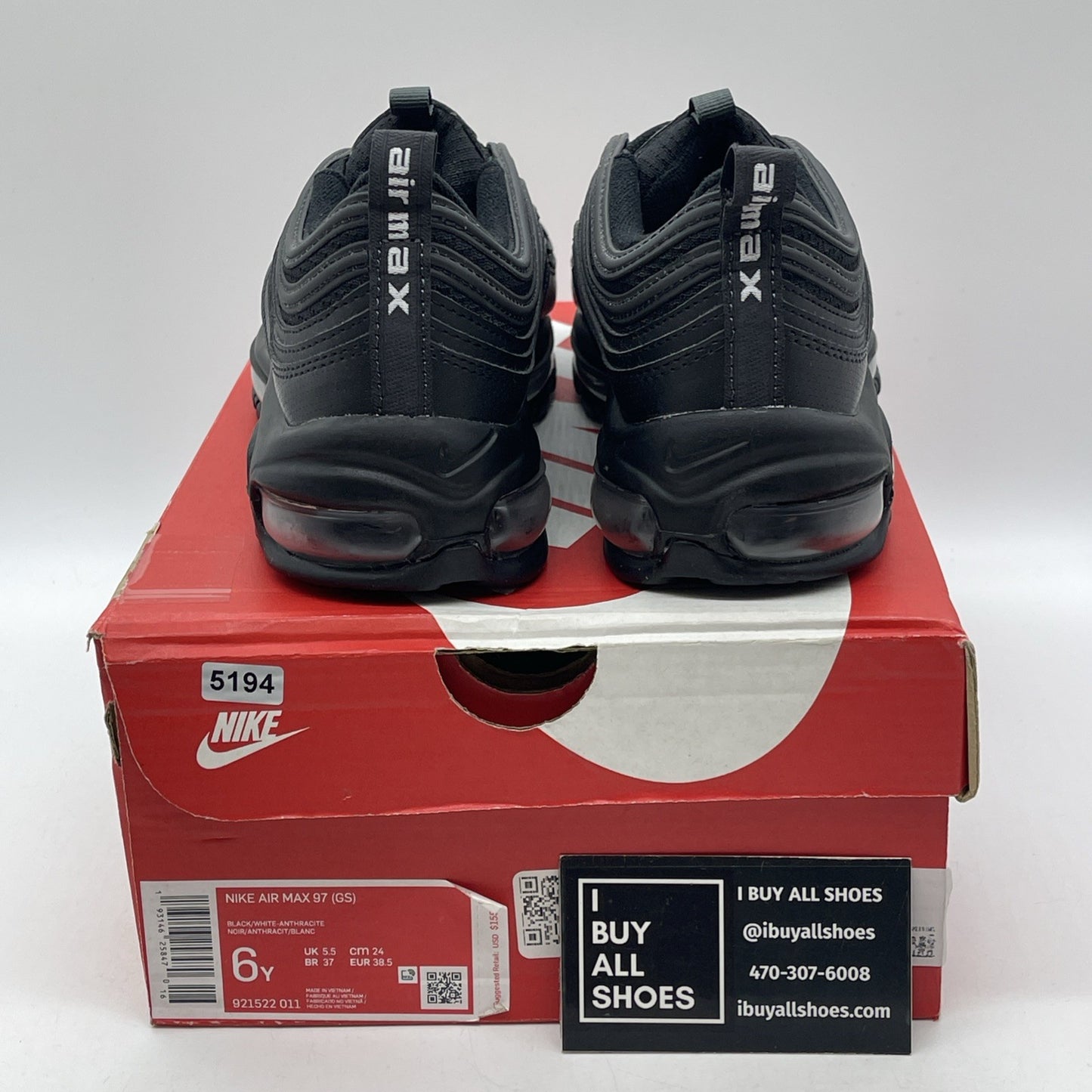 Size 6Y (GS) - Nike Air Max 97 Low Black  Suede Leather (921522-011)