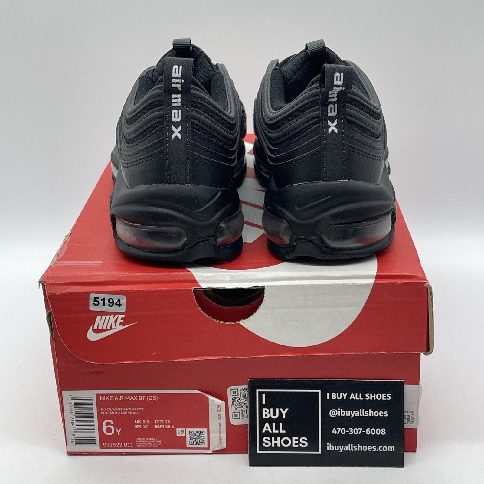 Size 6Y (GS) - Nike Air Max 97 Low Black  Suede Leather (921522-011)