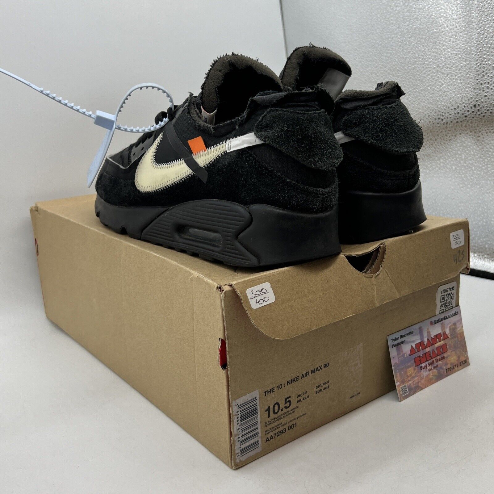 Size 10.5 - Nike Air Max 90 x OFF-WHITE Black 2019 White (AA7293-001)