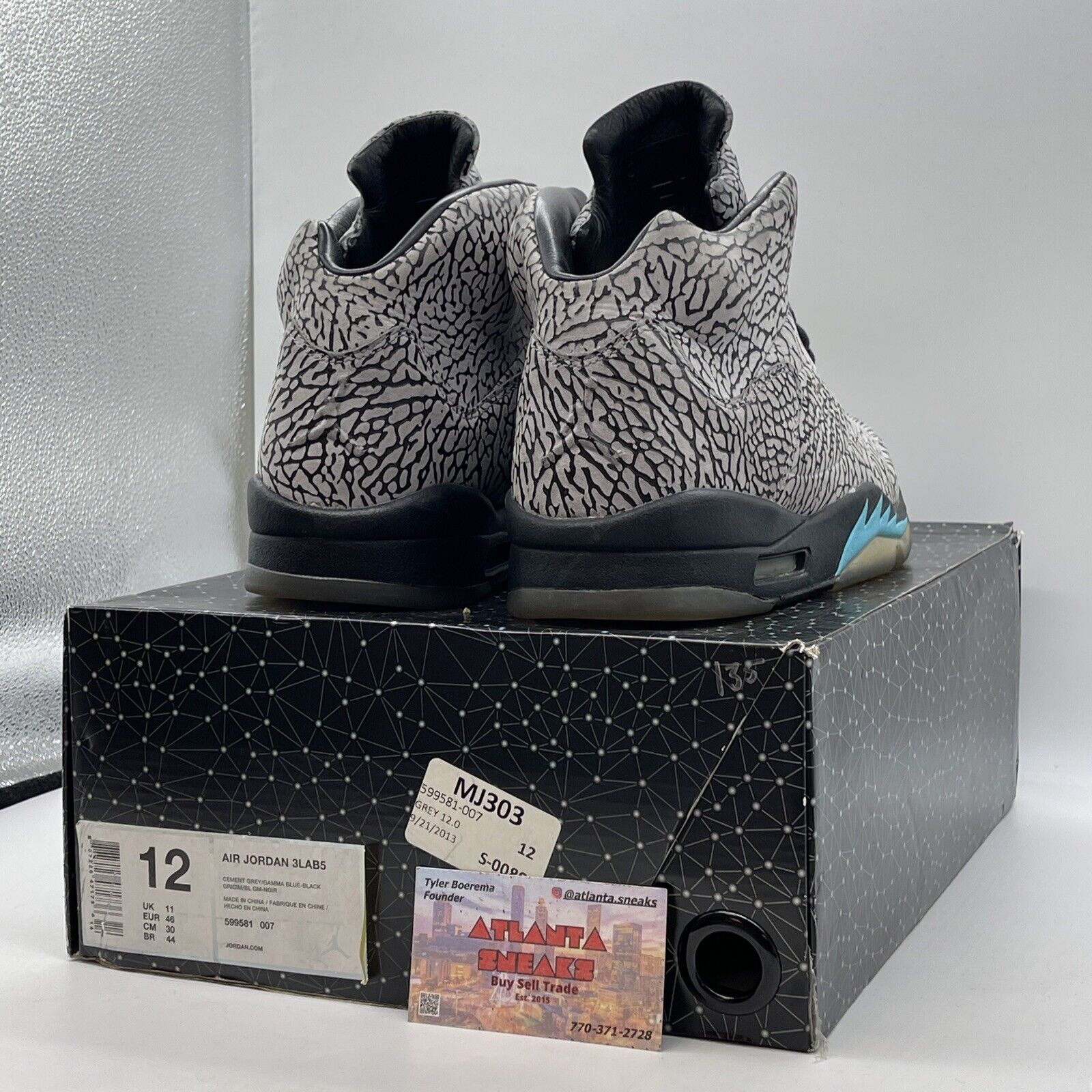 Size 12 - Air Jordan 5 Retro 3Lab5 Black Grey Suede Blue Leather (599581-007)