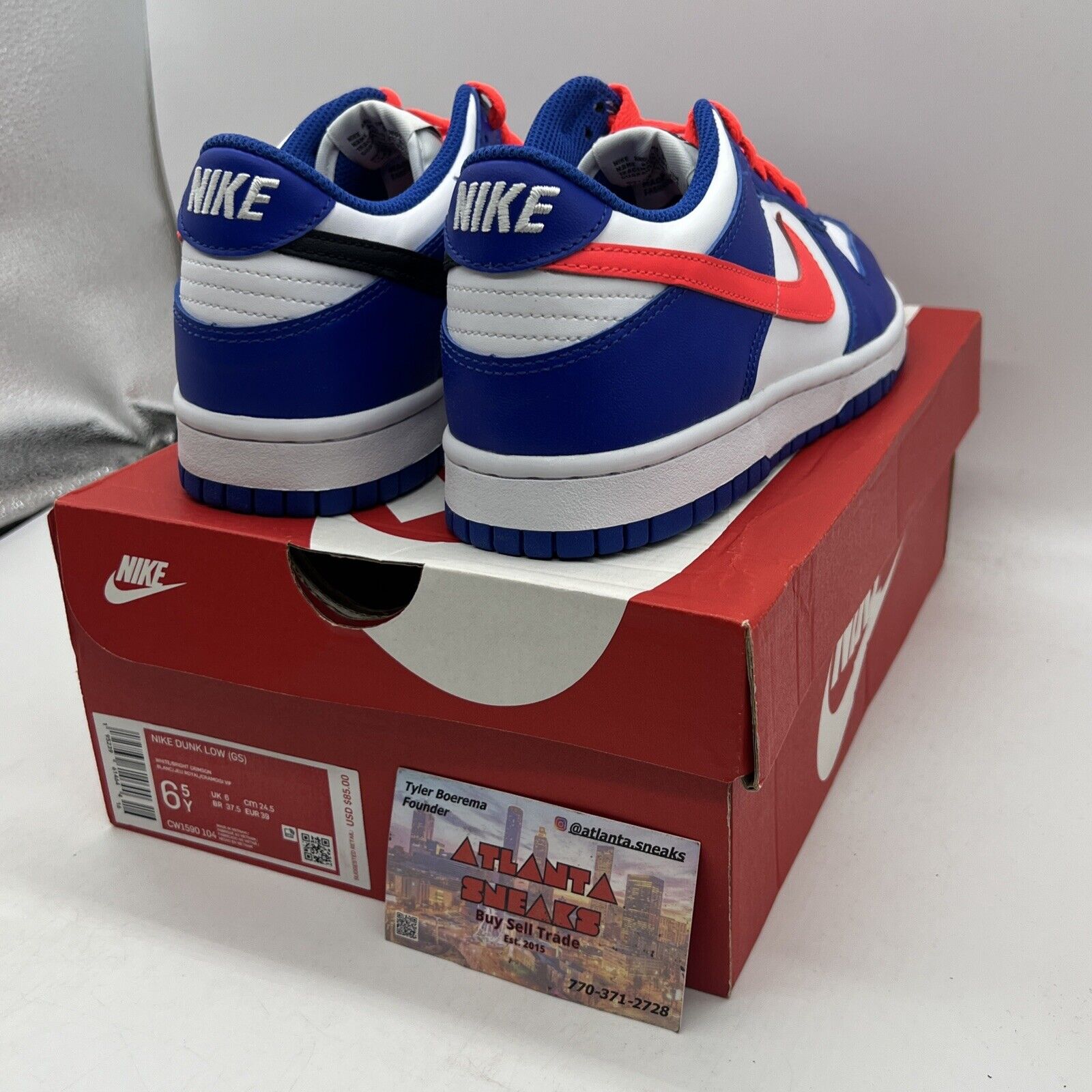 Nike Dunk Low Bright Crimson White Game Royal Blue Shoes Size 6.5 Y CW1590-104