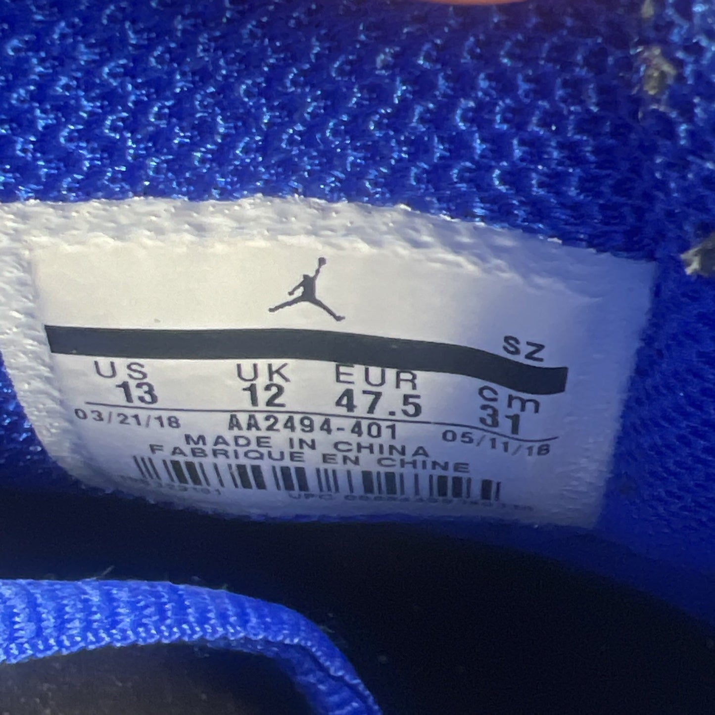 Size 13 - Air Jordan 18 Retro Blue Suede (AA2494-401)
