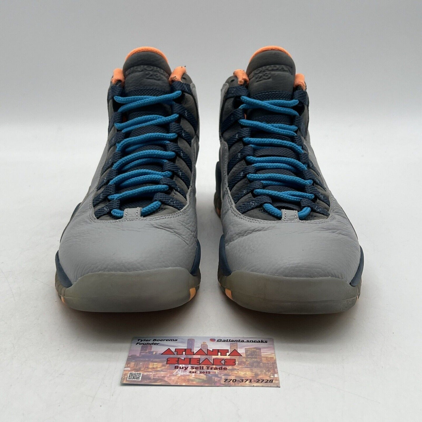 Size 9 - Air Jordan 10 Retro Bobcats Grey Blue Orange Leather (310805-026)