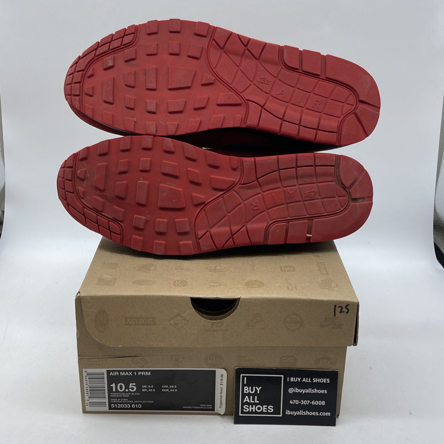 Size 10.5 - Nike Air Max 1 Prm Pimento Black Red Suede (512033-610)