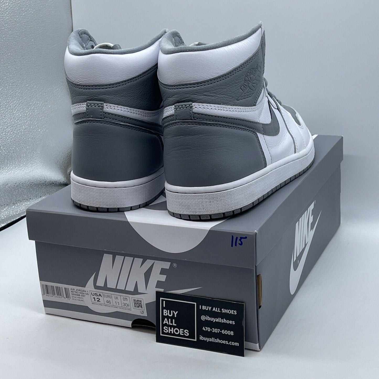 Size 12 - Jordan 1 Retro High OG Stealth White Grey Leather (555088-037)