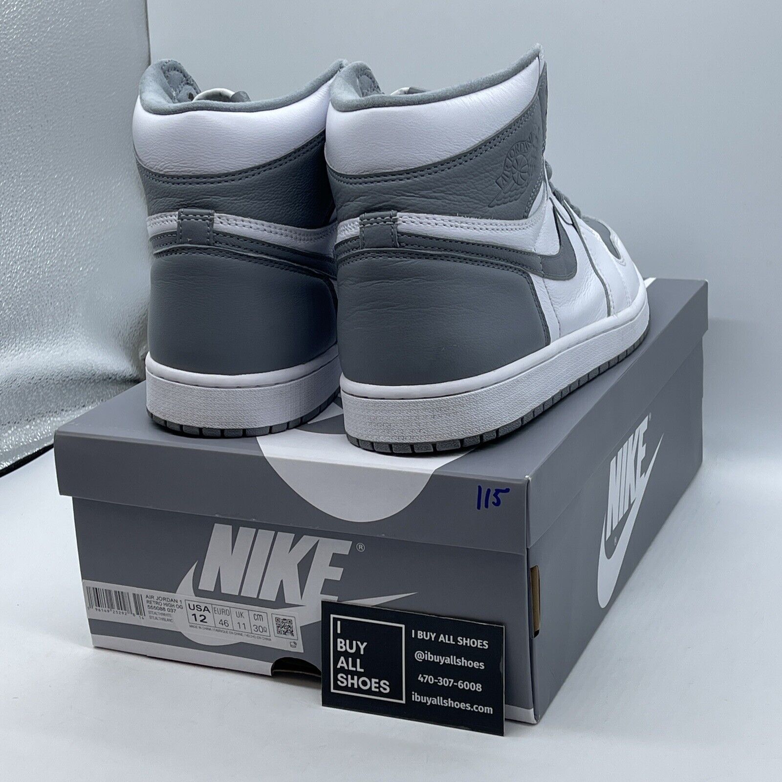 Size 12 - Jordan 1 Retro High OG Stealth White Grey Leather (555088-037)