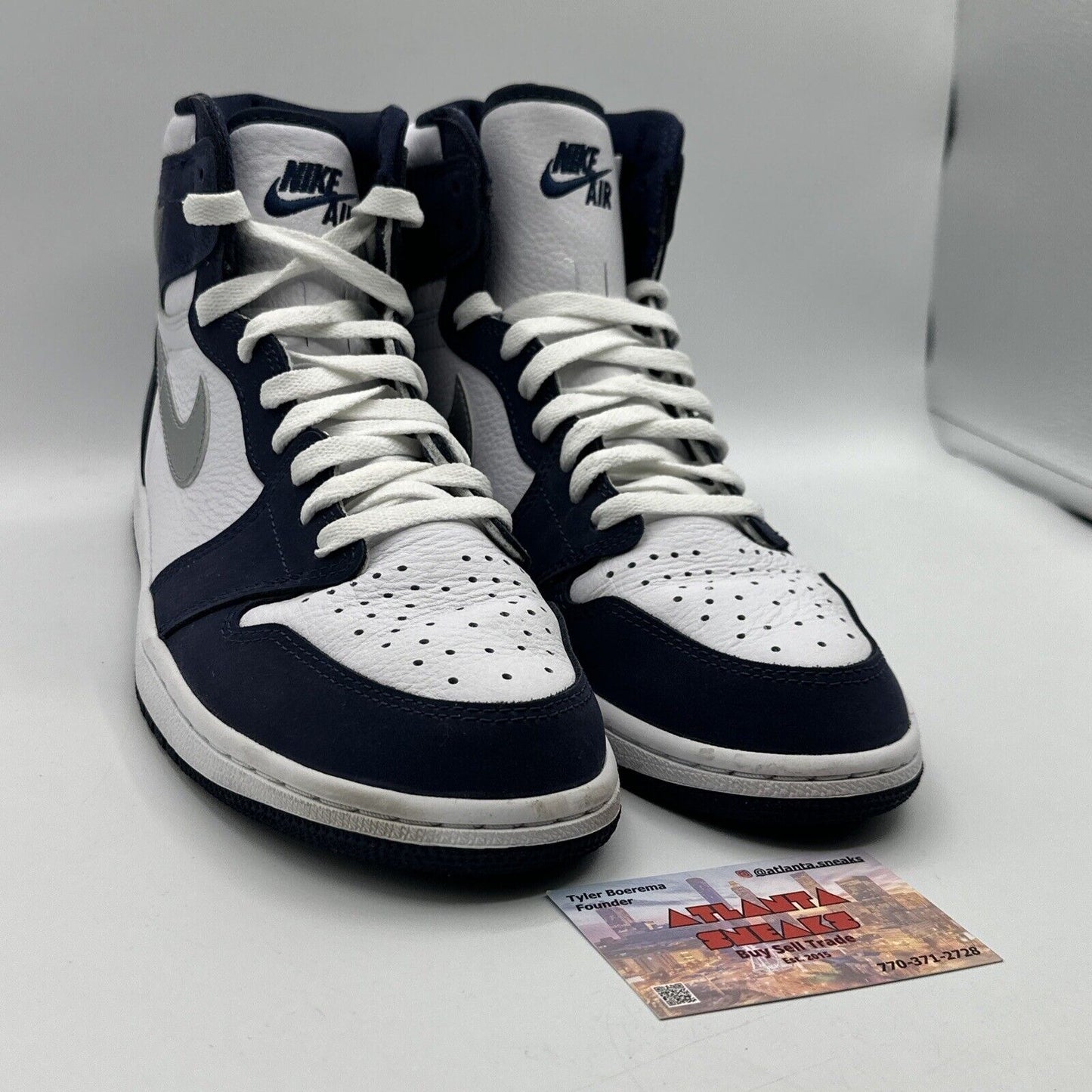 Size 9.5 - Jordan 1 Retro High CO.JP Midnight Navy White Silver Swoosh Suede Lea