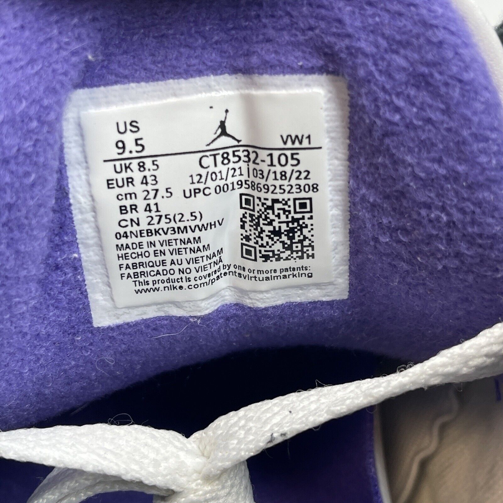 Size 9.5 - Jordan 3 Retro Mid Dark Iris Purple White Leather (CT8532-105)