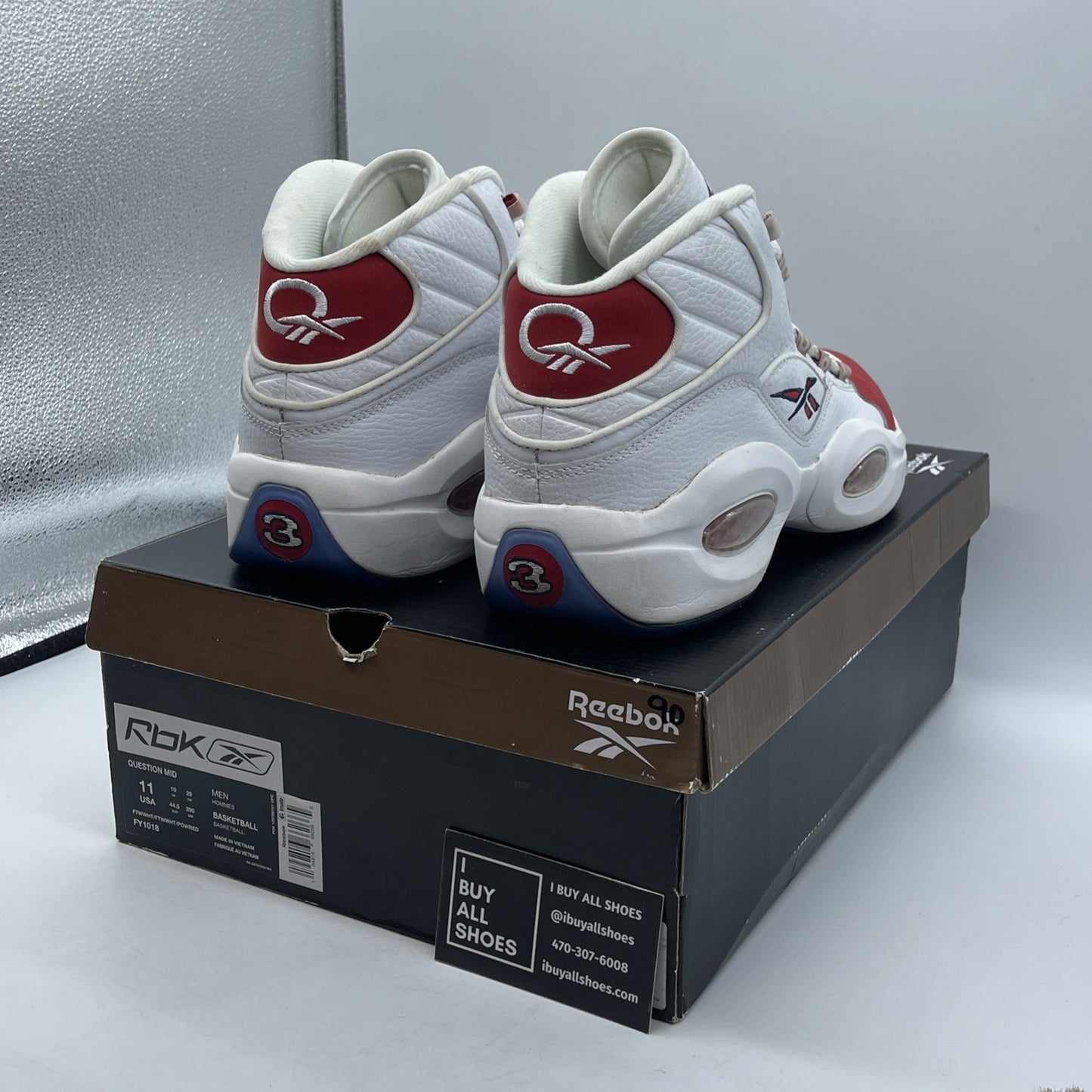 Size 11 - Reebok Question OG 2020 Mid Red Toe White Suede Leather (FY1018)