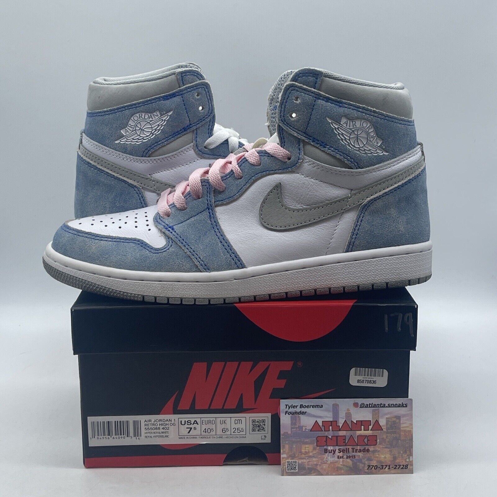 Size 7.5 - Jordan 1 Retro OG High Hyper Royal Blue White Gray (555088-402)