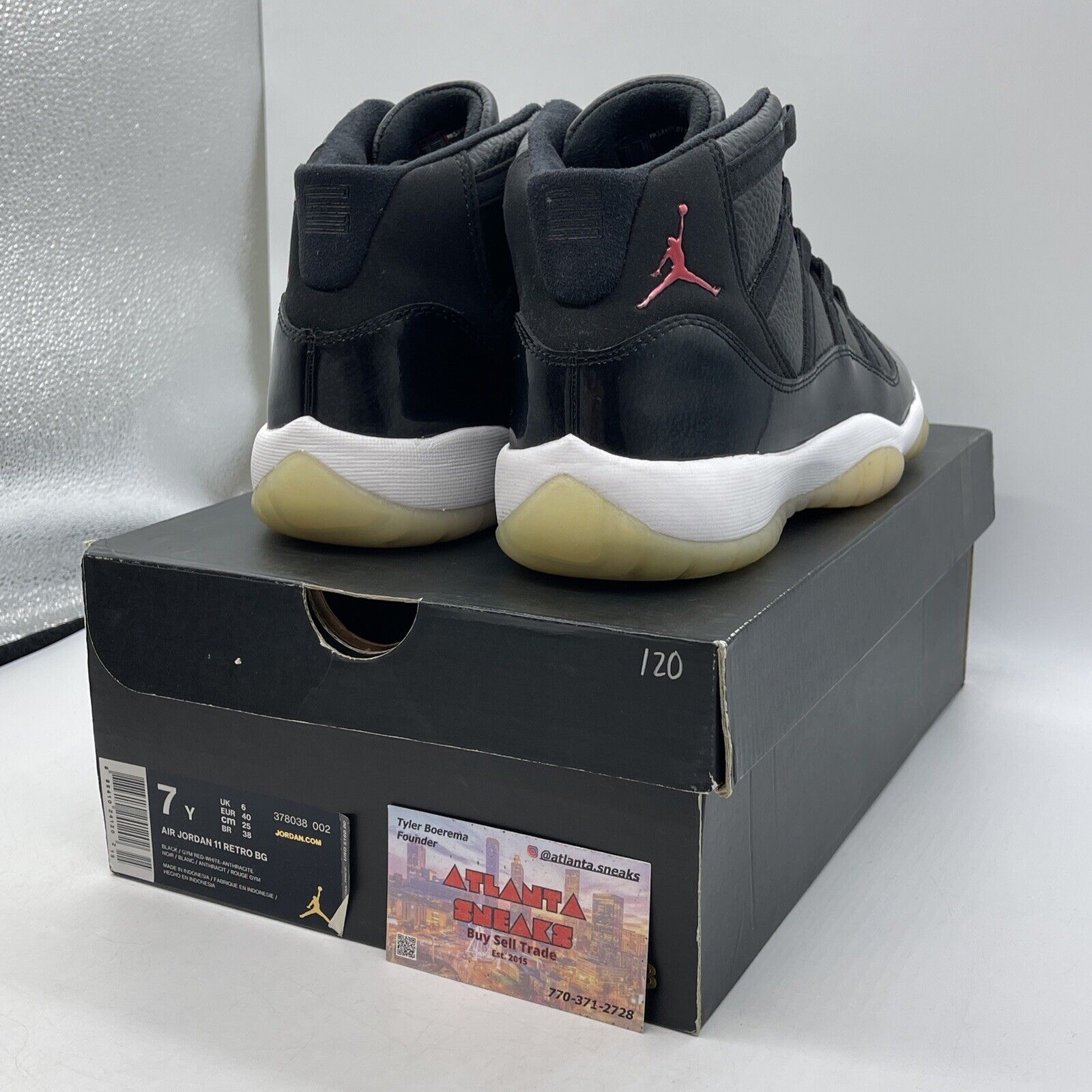 Size 7Y (GS) - Jordan 11 Mid 72-10 White Leather Black Suede Red (378038-002)