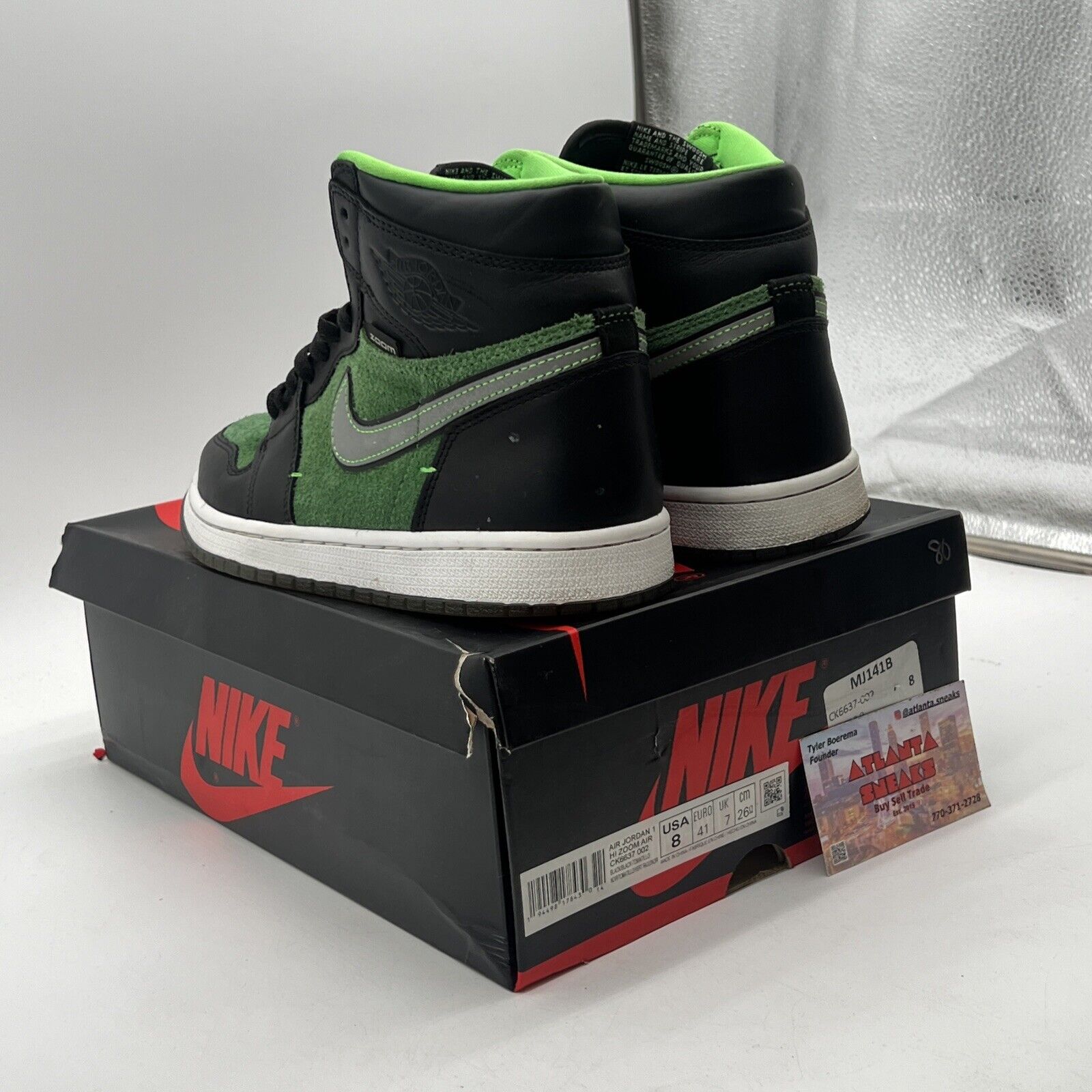 Size 8 - Air Jordan 1 Zoom High Zen Green Black Leather White (CK6637-002)