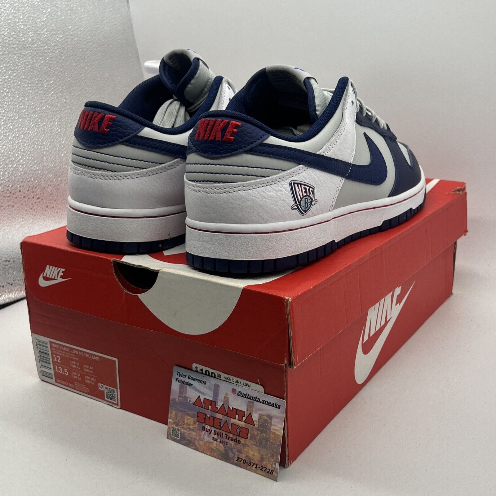 Size 12 - Nike NBA x Dunk EMB Low 75th Anniversary - Nets Navy White DD3363-001