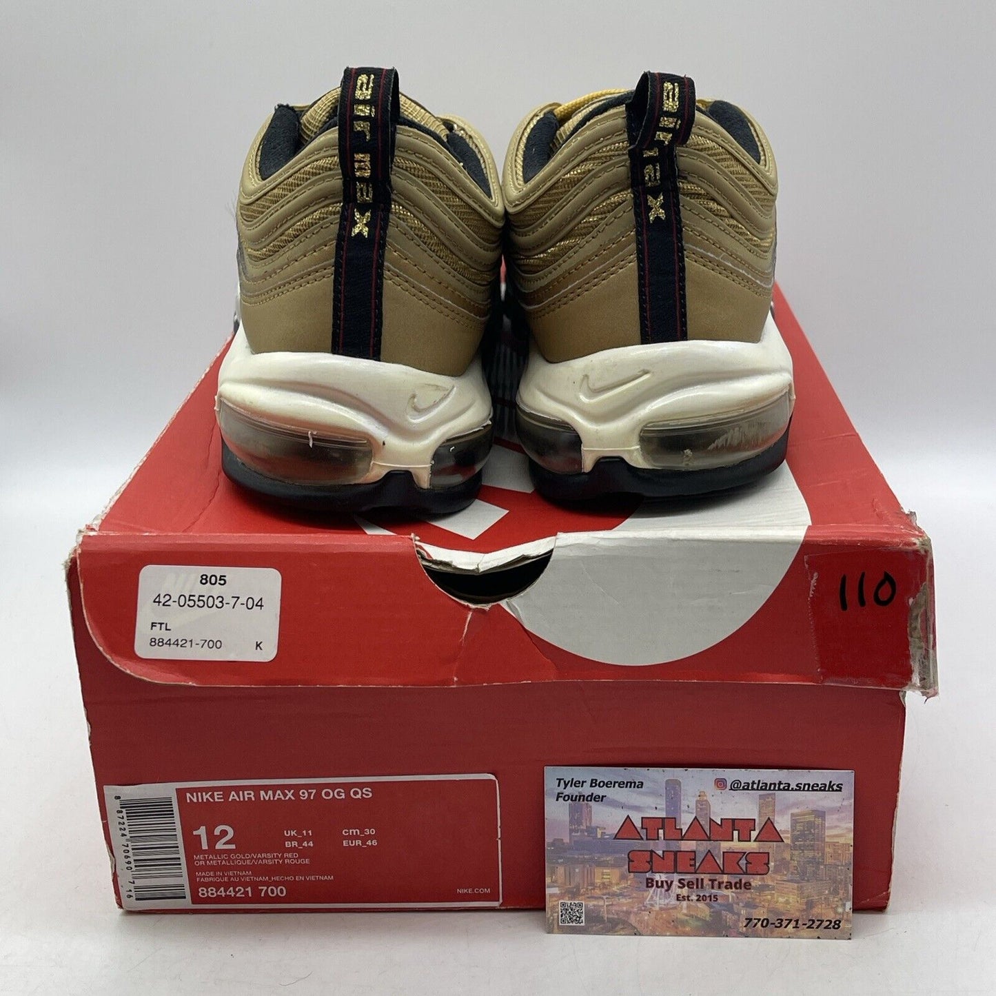 Size 12 - Nike Air Max 97 OG QS Metallic Gold White Black Red (884421-700)