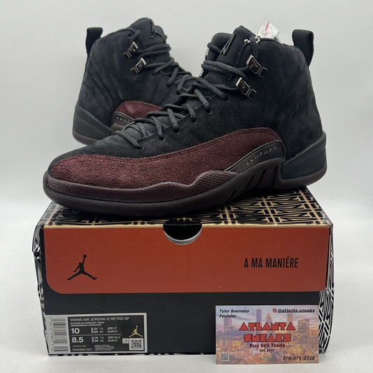 Size 10 - Jordan 12 Retro SP x A Ma Maniere Mid Black W Suede Maroon DV6989-001