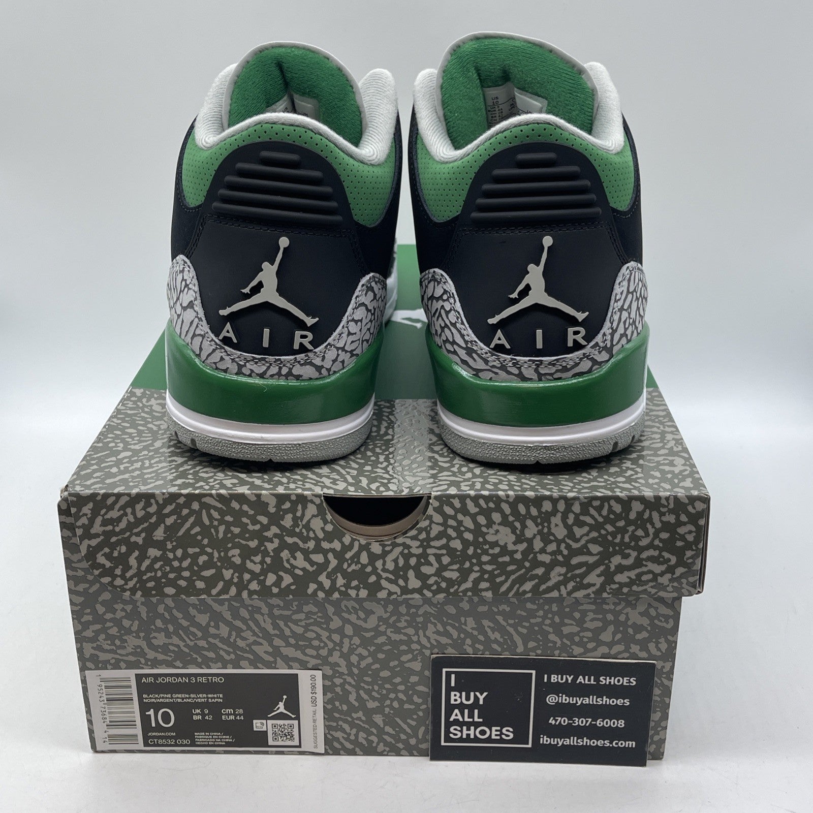 Size 10 - Jordan 3 Retro Mid Pine Green Grey Black Suede (CT8532-030)