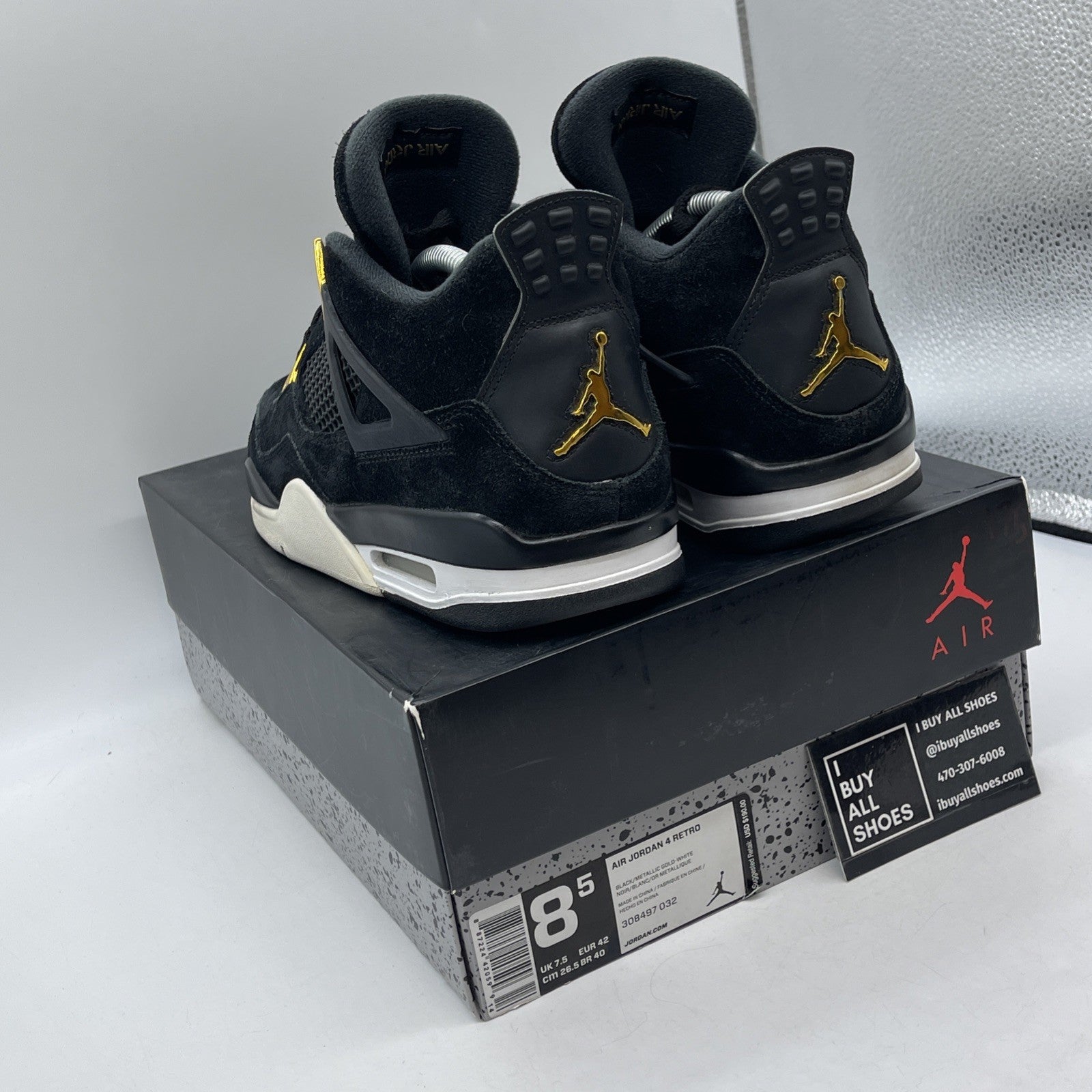 Size 8.5 - Jordan 4 Retro Royalty Black Gold Suede (308497-032)