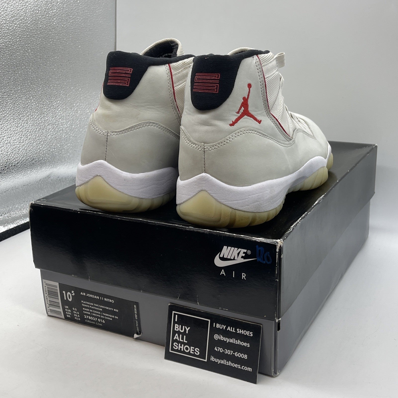 Size 10.5 - Air Jordan 11 Retro Platinum Tint Black Suede (378037-016)