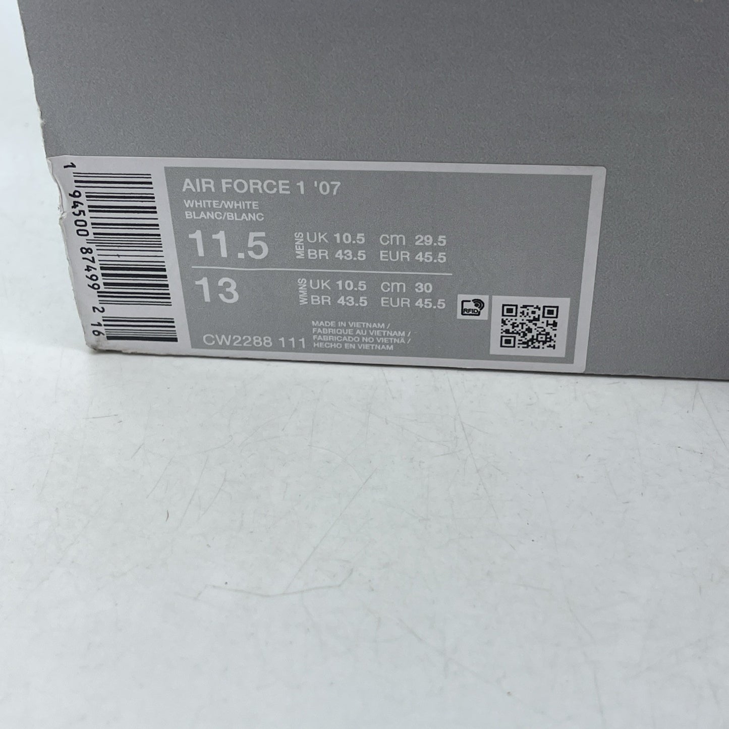 Size 11.5 - Nike Air Force 1 '07 Low Triple White (CW2288-111)