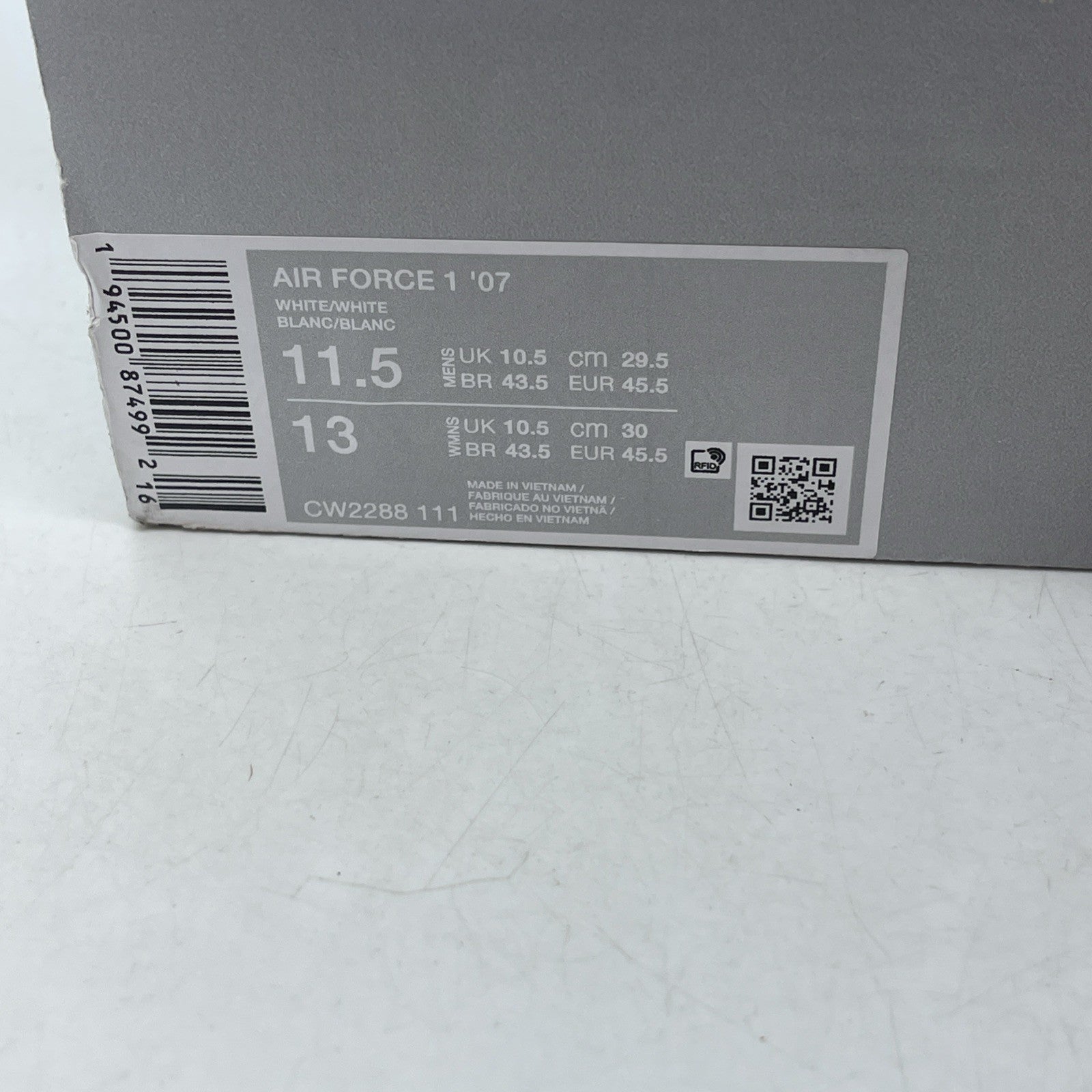 Size 11.5 - Nike Air Force 1 '07 Low Triple White (CW2288-111)