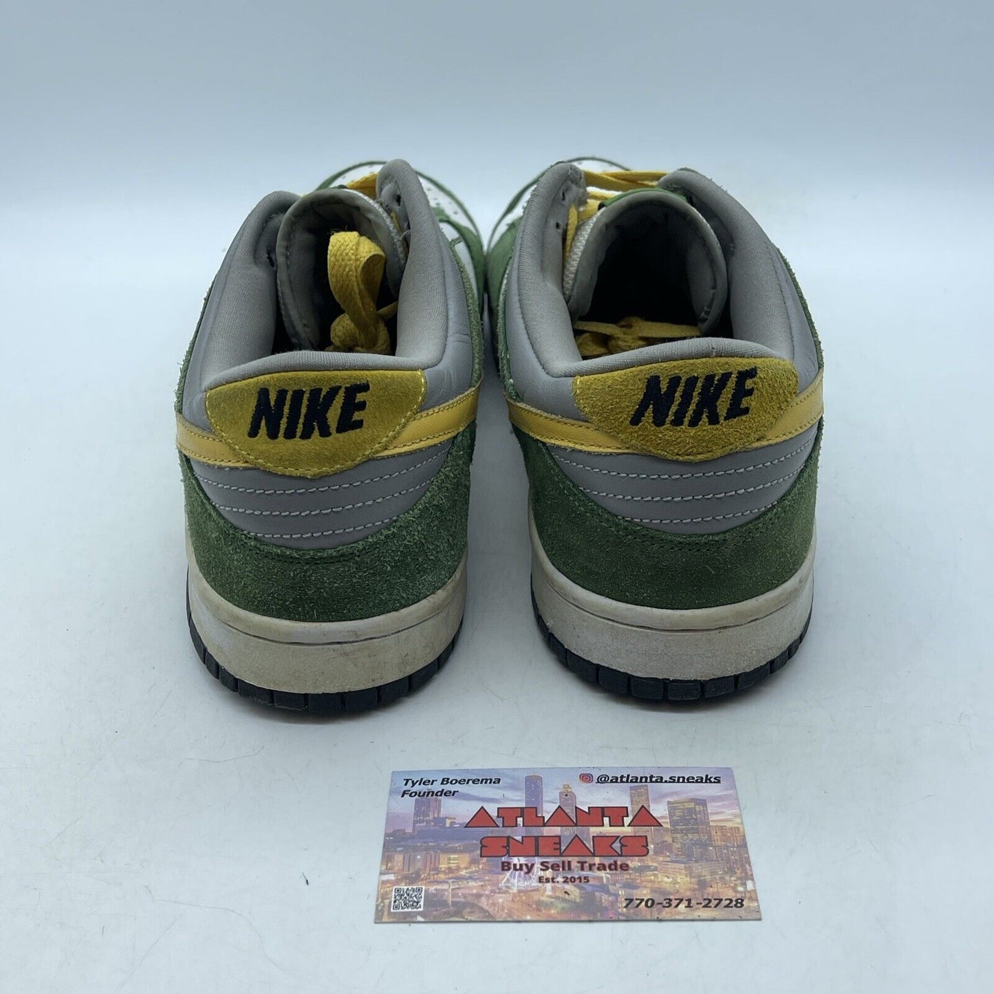 Size 10 Nike Dunk Low 6.0 White Dijon Tree Line  Green Yellow Suede (313439-131)