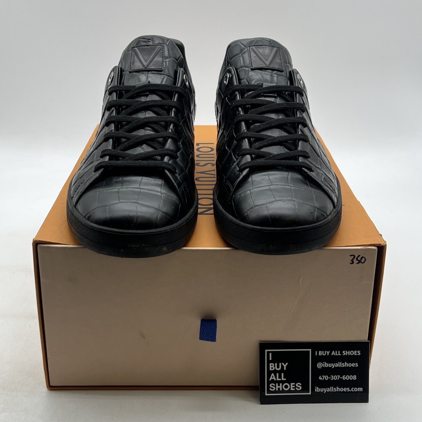 Size 10.5LV - LOUIS VUITTON MEN BLACK CROCODILE LEATHER SHOES SNEAKERS