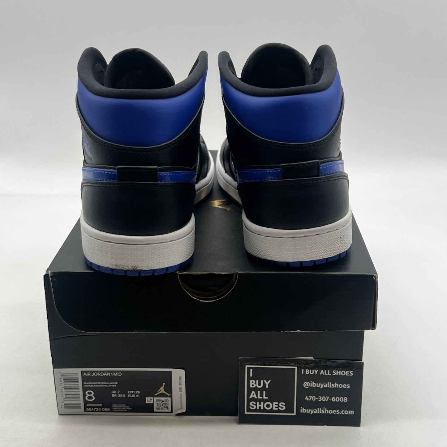 Size 8 - Air Jordan 1 Mid Black Hyper Royal (554724-068)