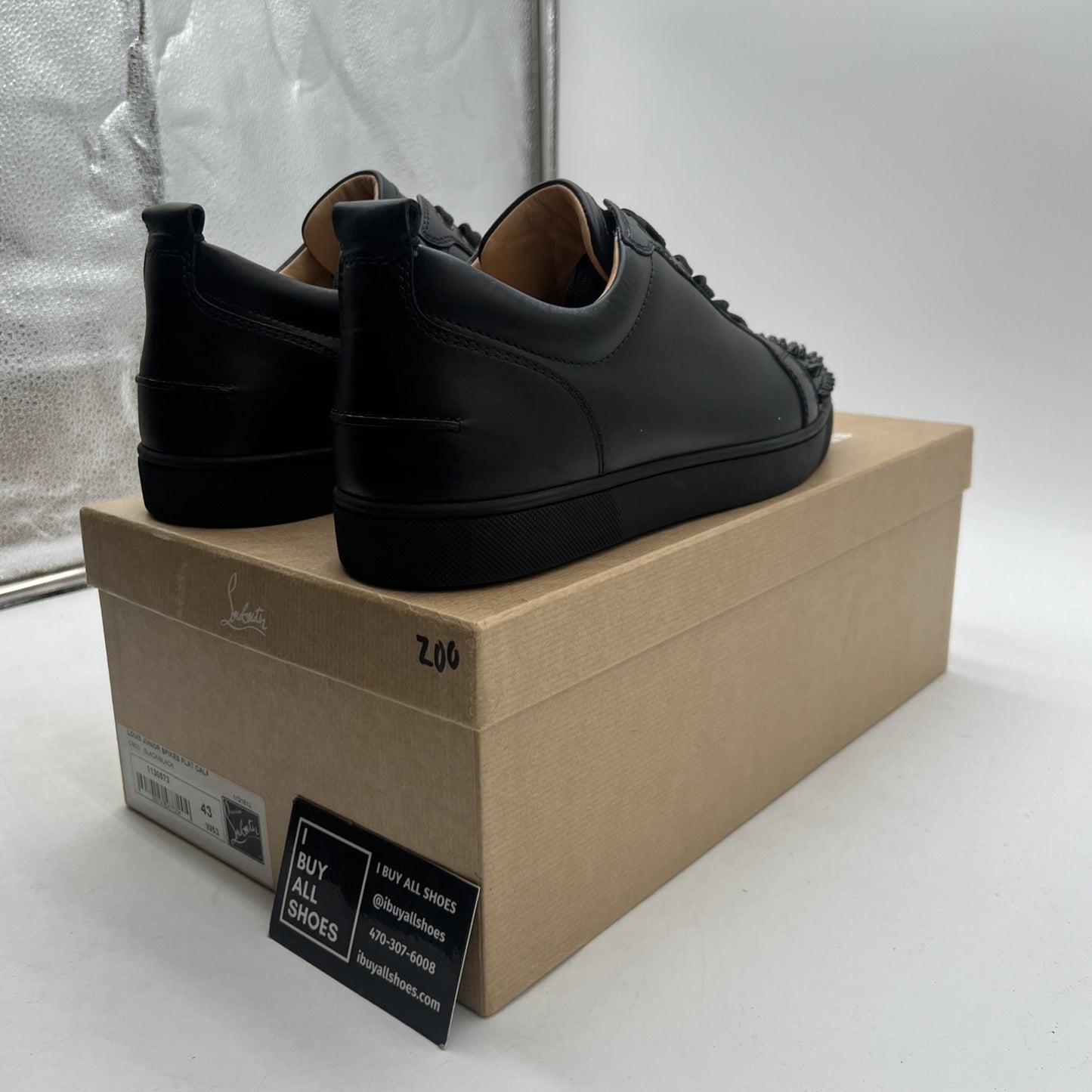 Size 43 -Christian Louboutin Black Leather Louis Junior Spikes Low Top Sneakers